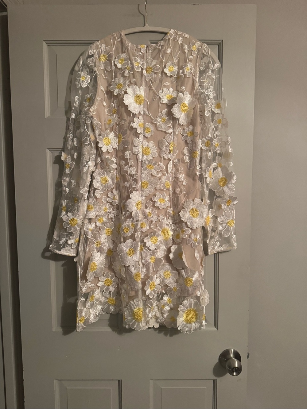 Avec Les Filles cream Mini Dress with White and Yellow Floral Embroidery - Picture 3 of 5